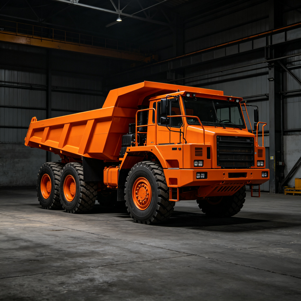 Mining dump truck in workshop